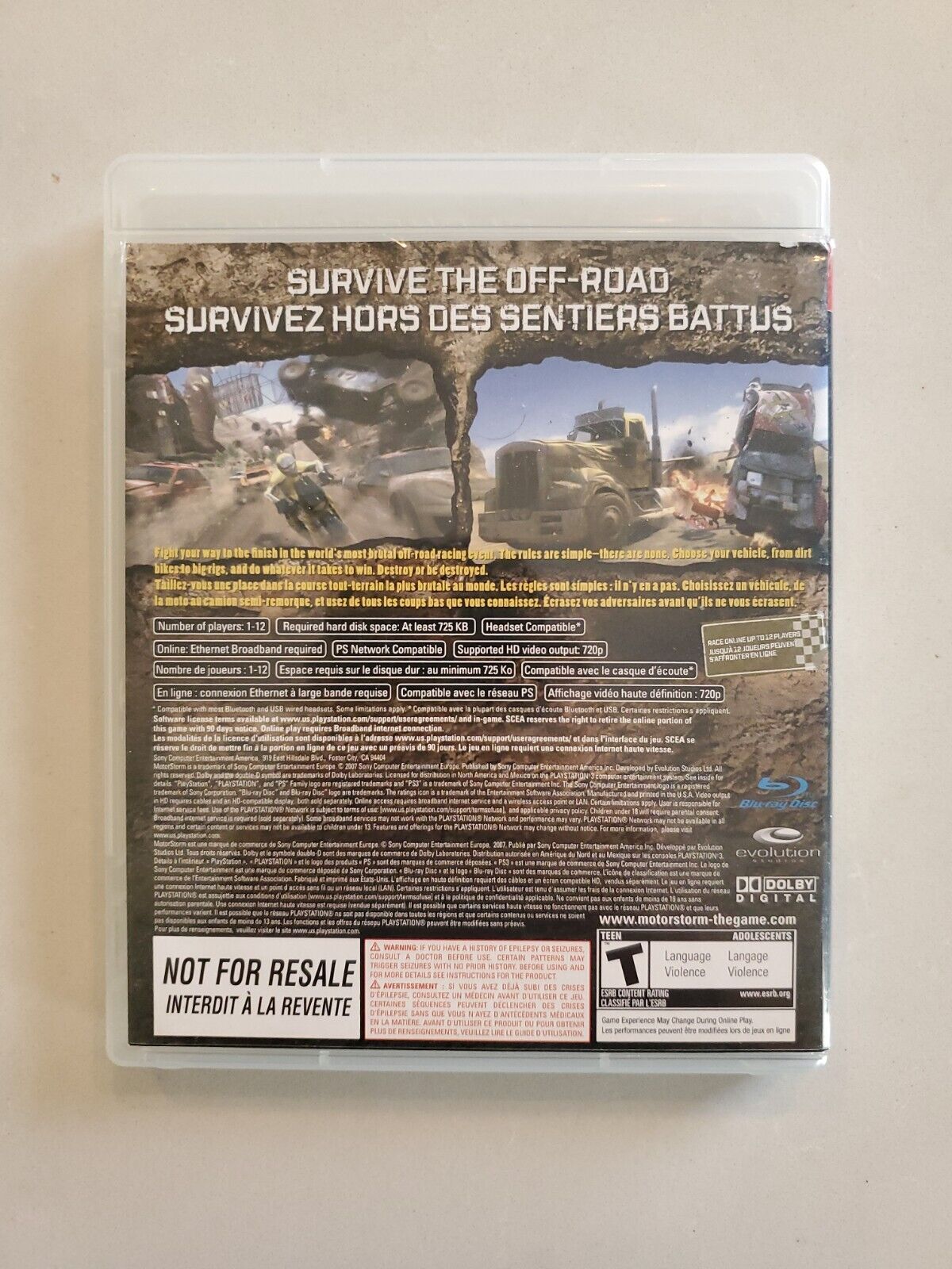 MotorStorm PS3 Playstation 3 NOT FOR RESALE CIB COMPLETE TESTED CLEAN DISC