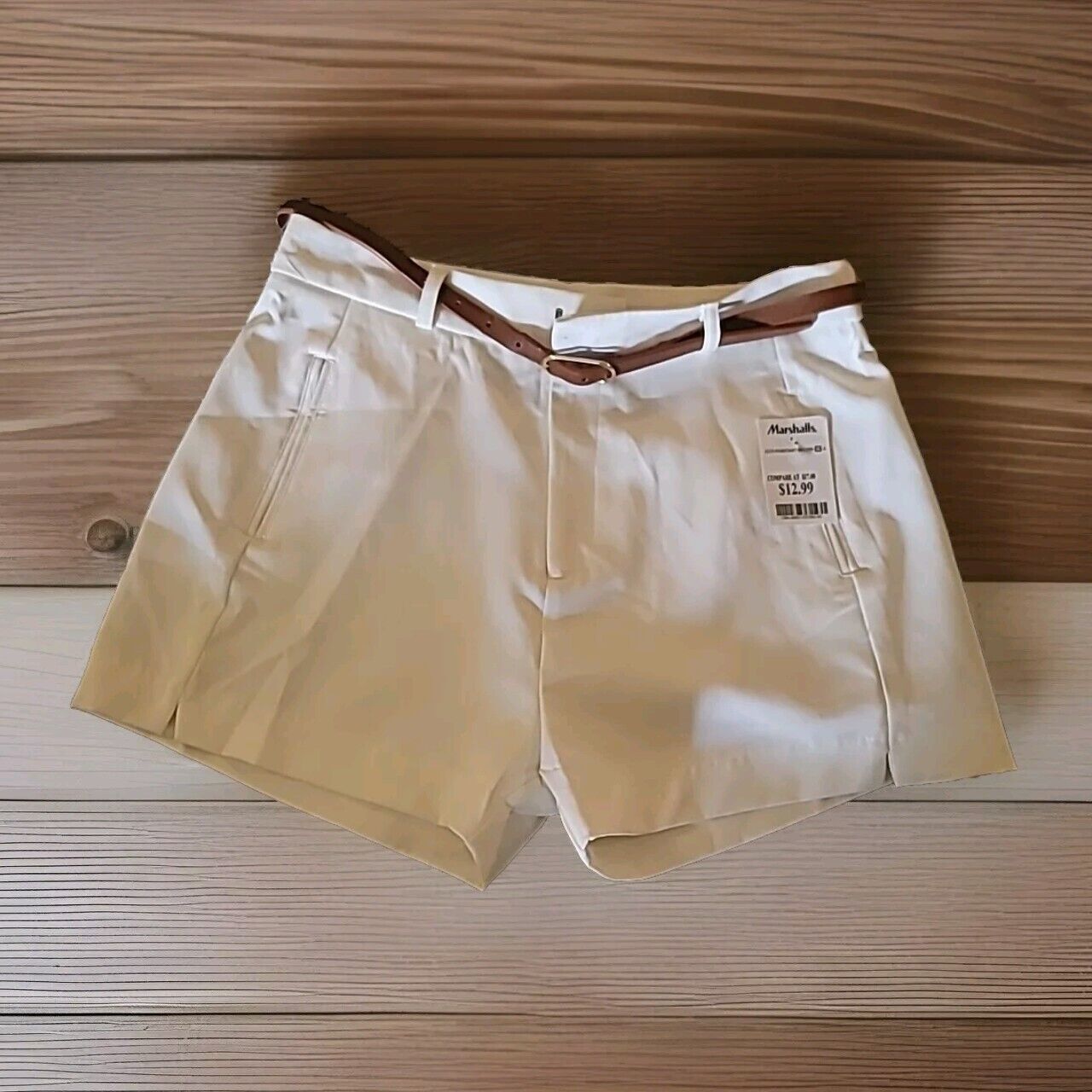 White Bermuda Shorts With Brown Belt Brand New Soft Stylish