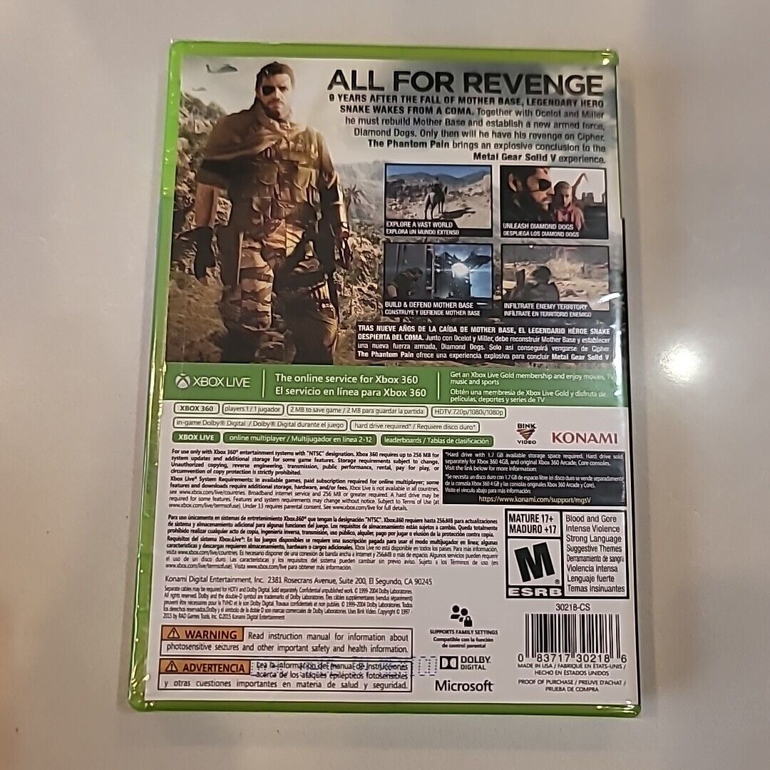 Metal Gear Solid V: The Phantom Pain  Microsoft Xbox 360 Video Game New Sealed