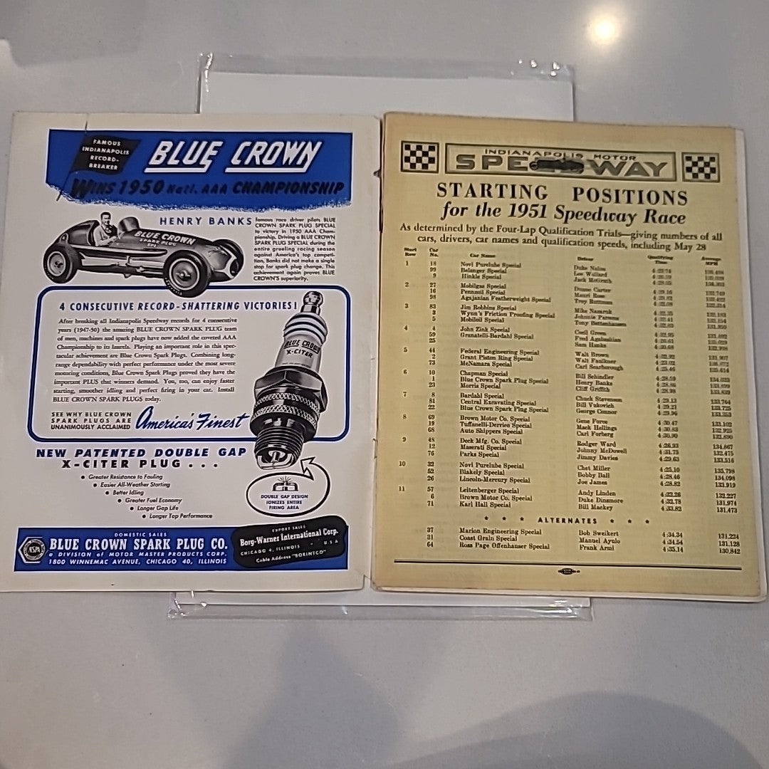 1951 Original Indianapolis 500 Program and Starting Position/Scoring Sheet