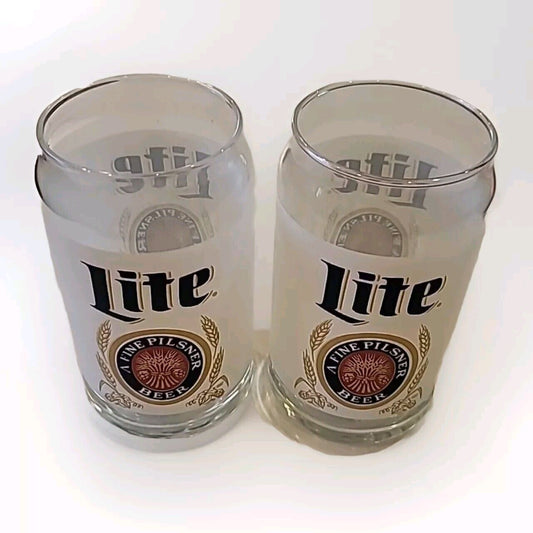2 Miller Lite Beer Can Shaped 16 oz Glasses