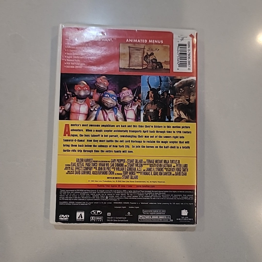 Teenage Mutant Ninja Turtles 3 Movie DVD 2002 RELEASE OF THE 1992