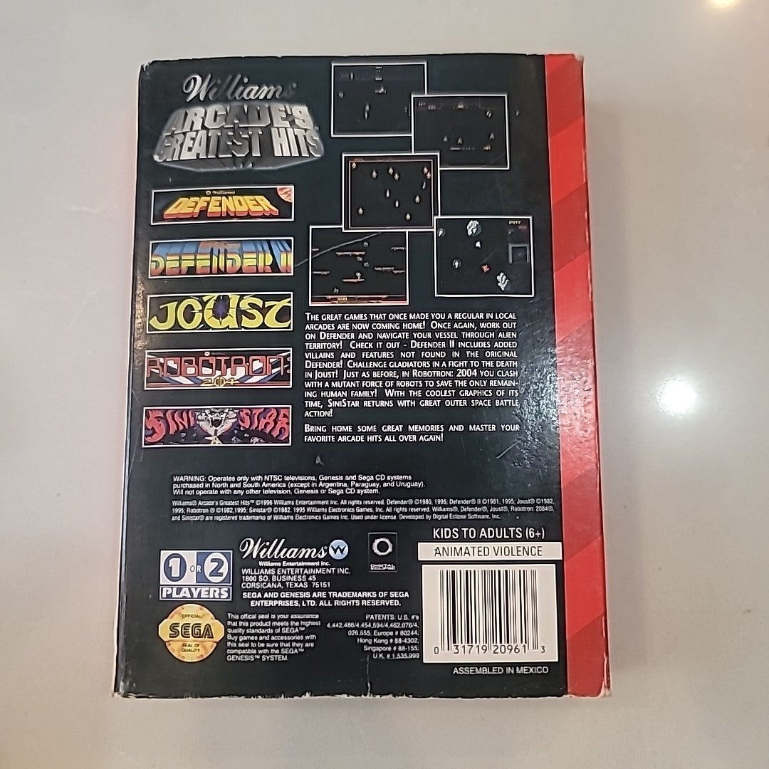 Williams Arcade's Greatest Hits (Sega Genesis, 1996) Authentic Complete Tested