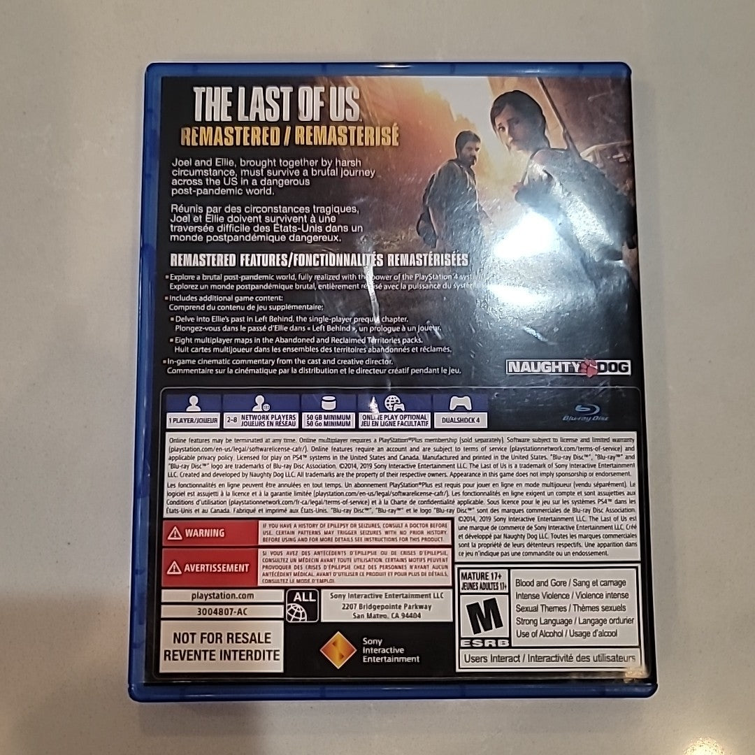 PS4 The Last Of Us Remastered No Manual