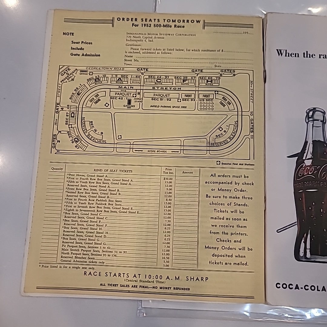 1951 Original Indianapolis 500 Program and Starting Position/Scoring Sheet