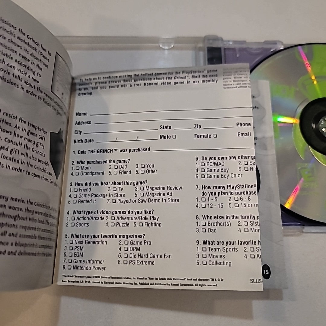 The Grinch (Sony PlayStation 1, 2000) PS1 CIB W/ Registration Card