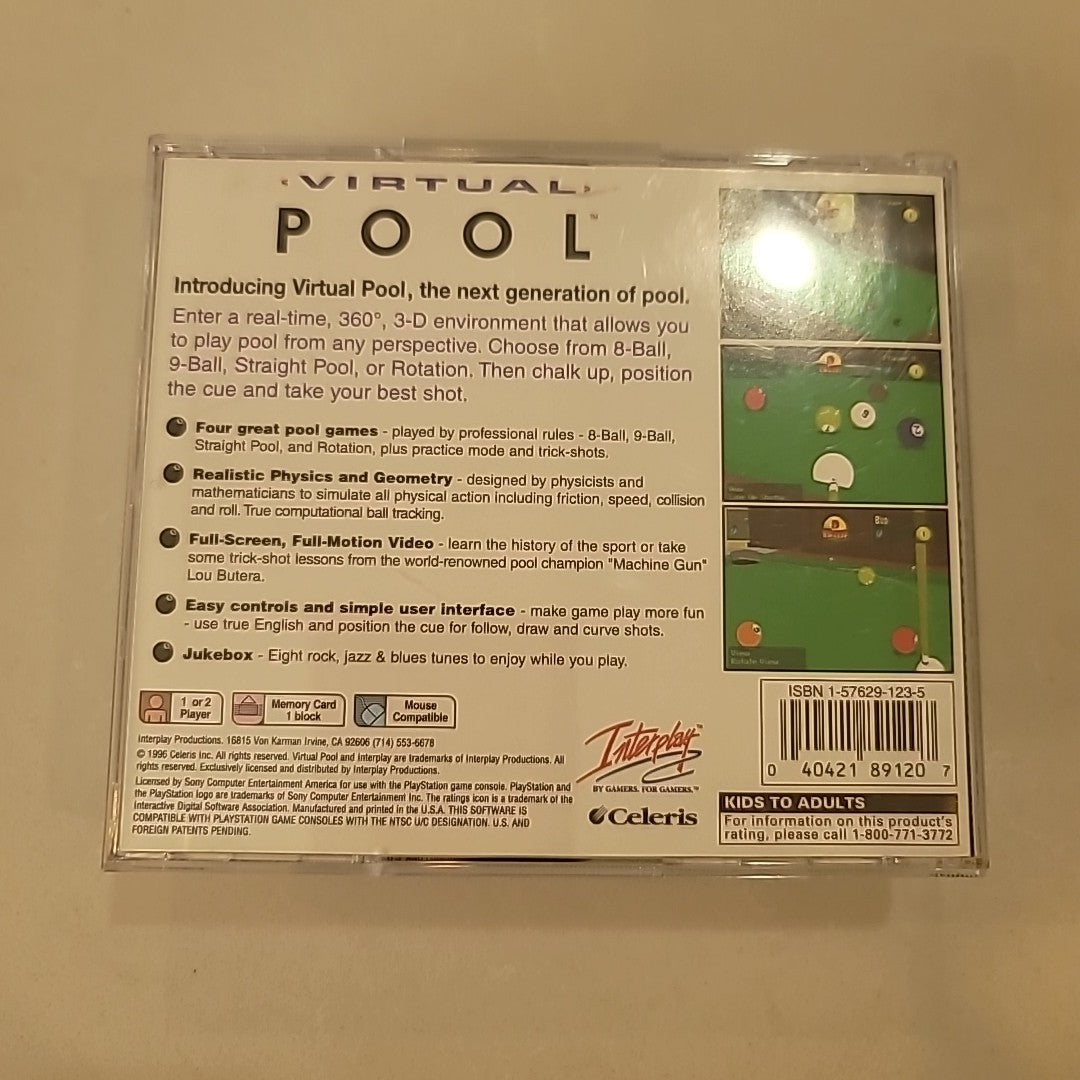Virtual Pool PS1 PlayStation 1 Complete CIB Black Label Interplay 1996
