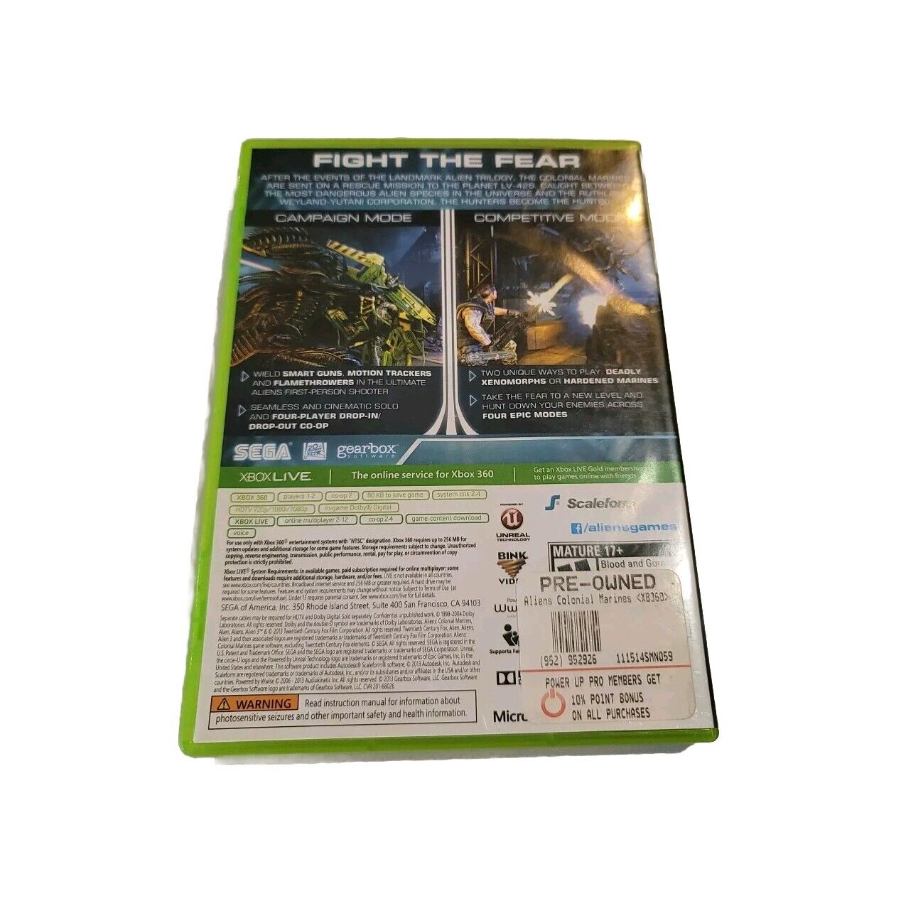 Aliens: Colonial Marines Microsoft Xbox 360 2013 - Complete w/ Manual CIB