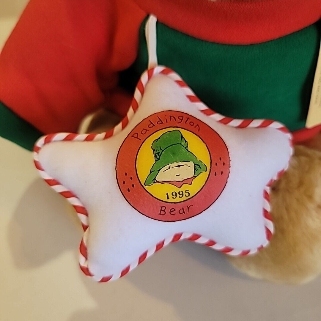 15" BROWN PADDINGTON TEDDY BEAR STUFFED ANIMAL PLUSH W/ CHRISTMAS ORNAMENT SEARS