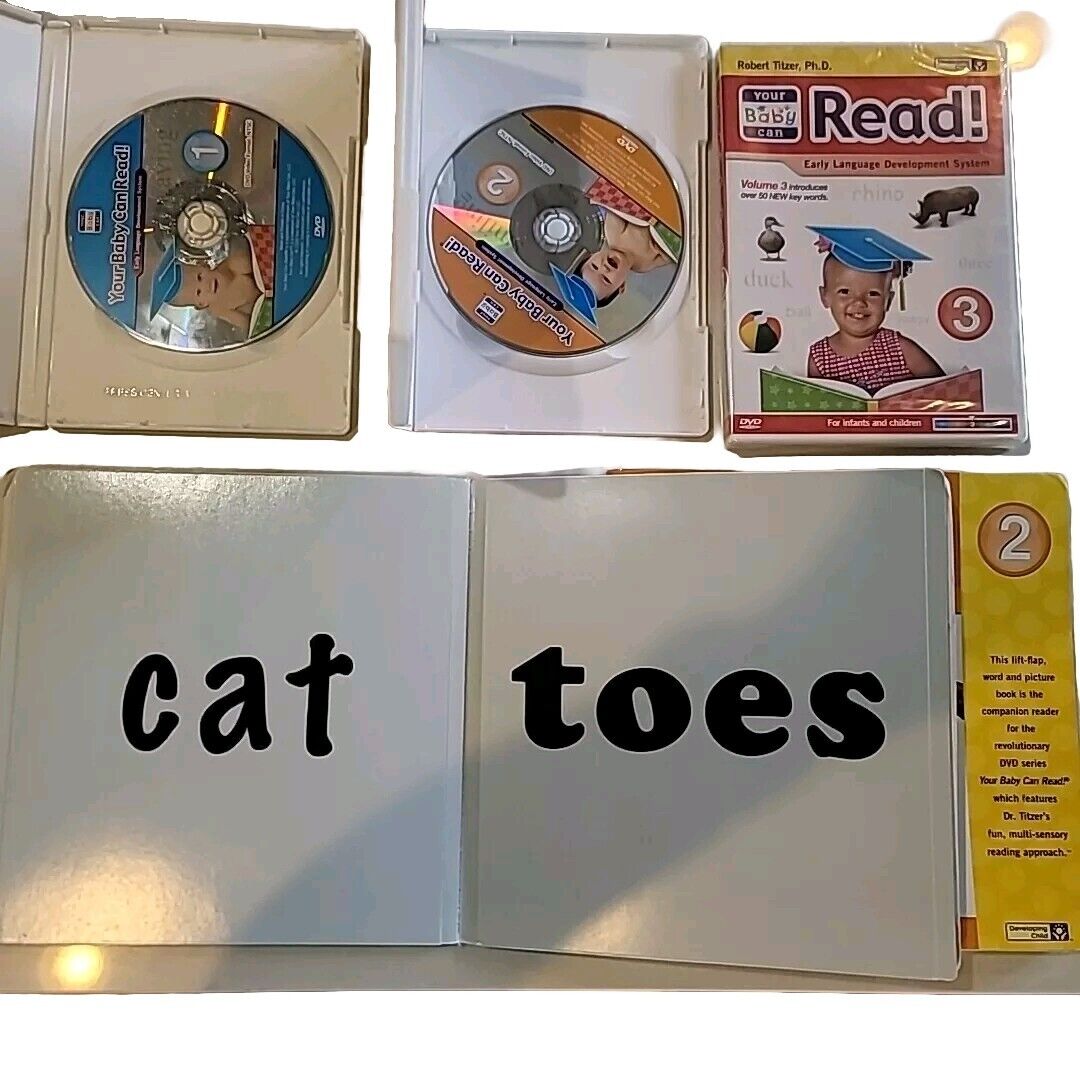 YOUR BABY CAN READ 1/2/3 DVDS & Books LOT OF 3