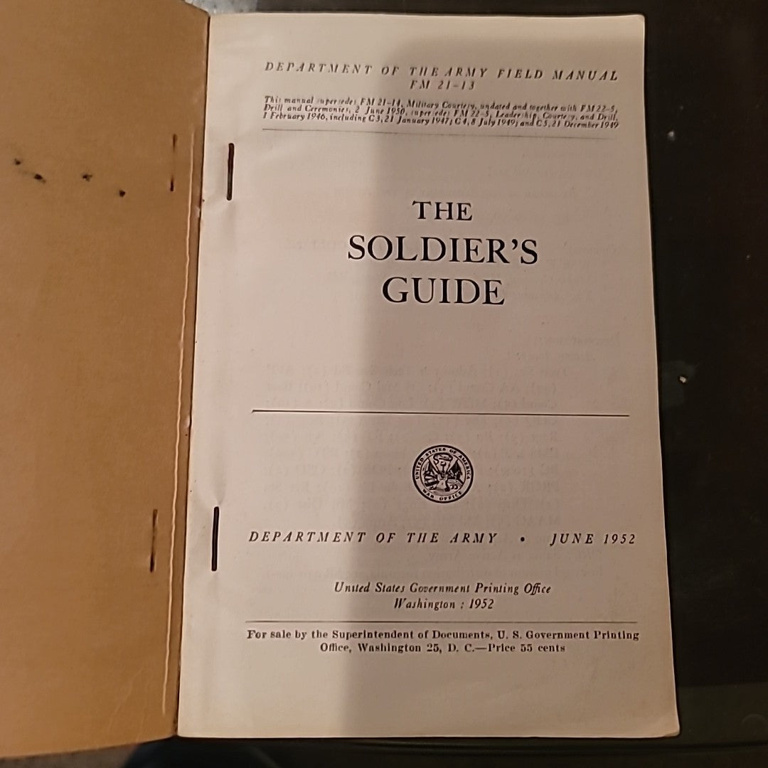 The Soldiers Guide Department of the Army FM 21-13 JUNE 1952 Book Illustrated