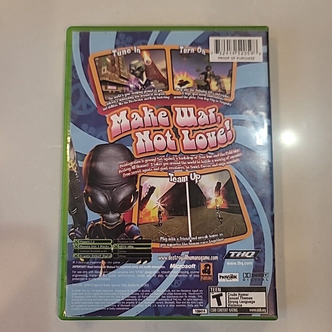 Destroy All Humans 2 (Microsoft Xbox, 2006) Complete CIB