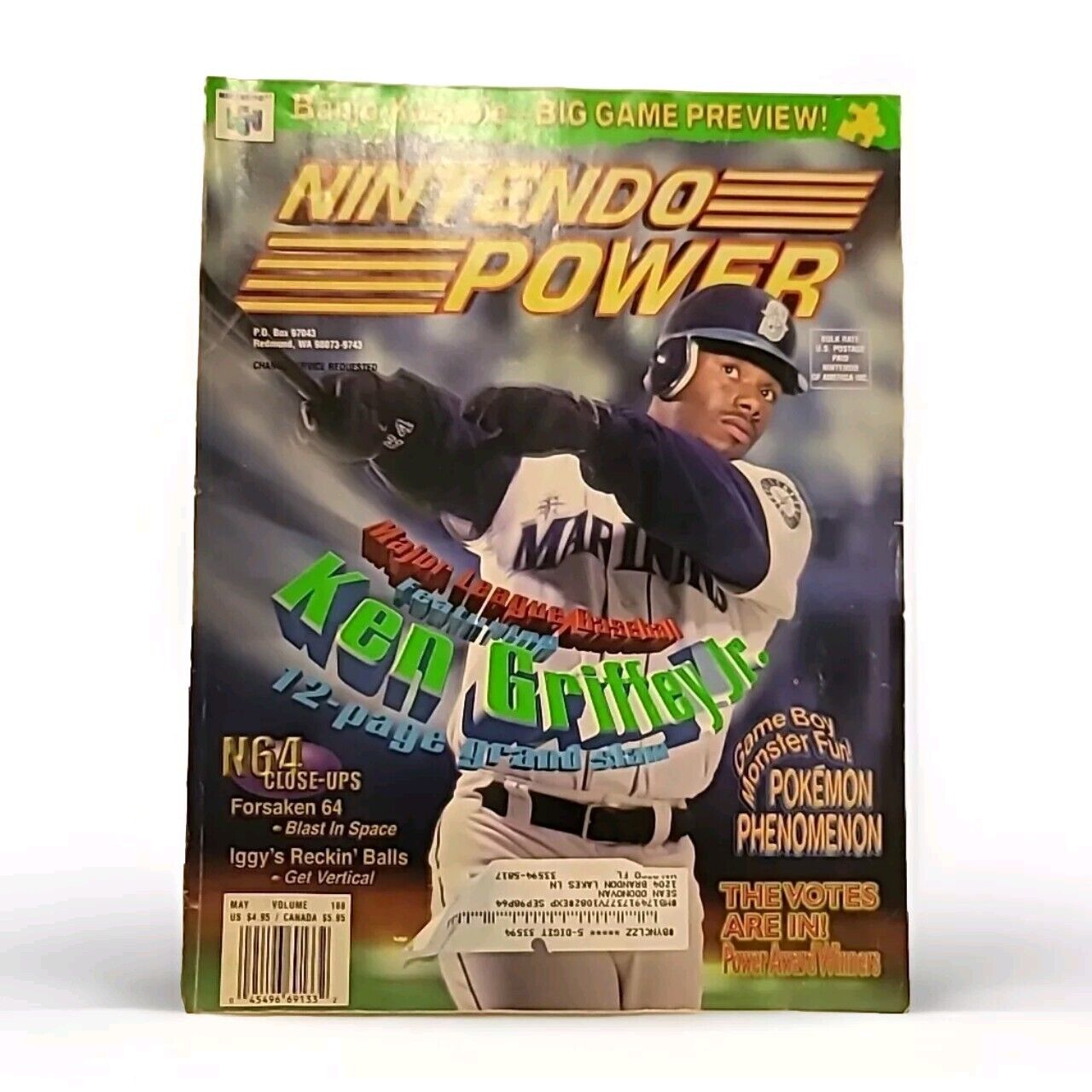 Nintendo Power vol 108 MLB Ken Griffey, Quest 64 poster, CIB!