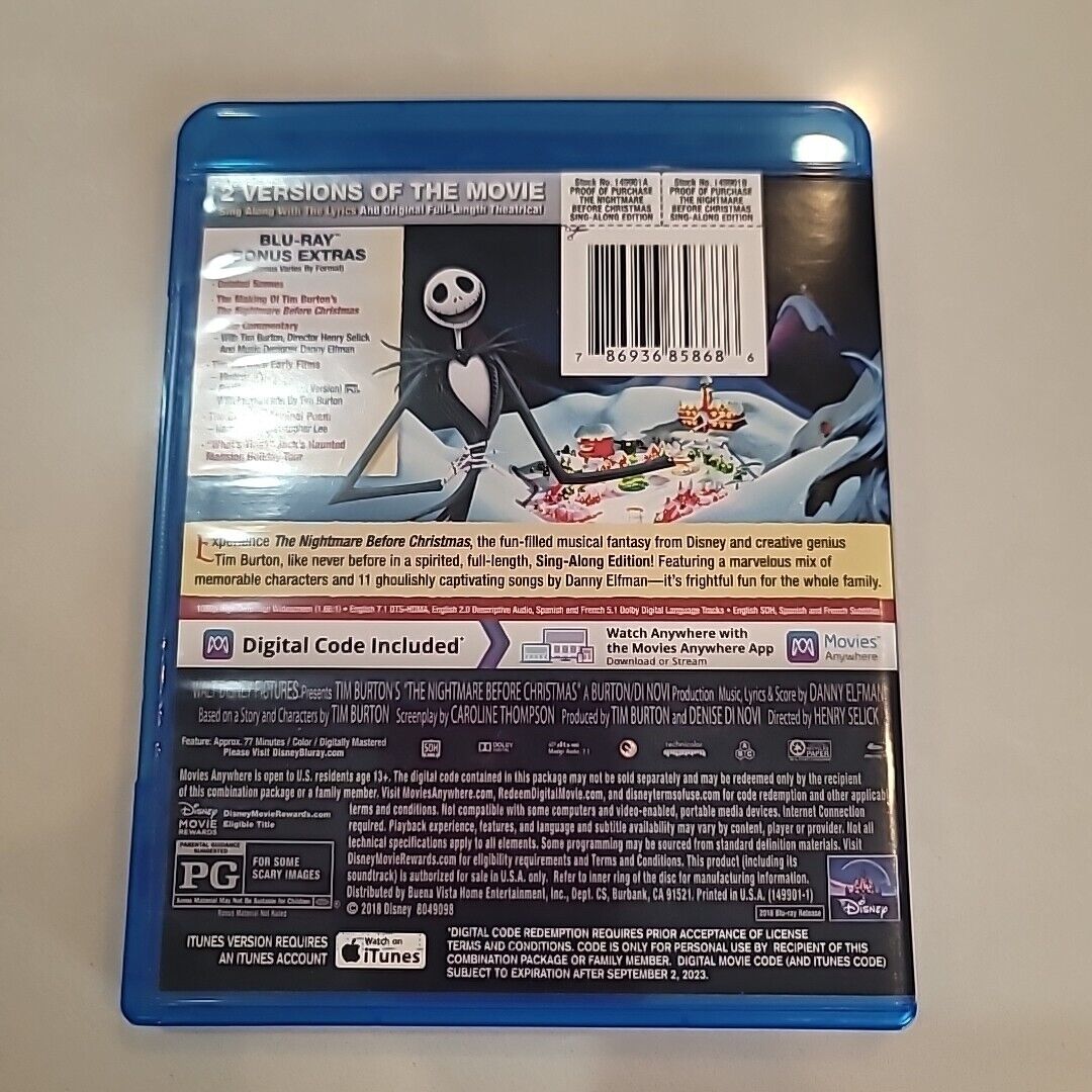 The Nightmare Before Christmas (Blu-ray, 2018) Sing Along Edition