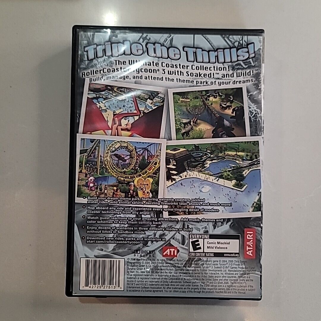 Roller Coaster Tycoon 3 Platinum (PC, CD-ROM, 2006) Used Tested Works CIB