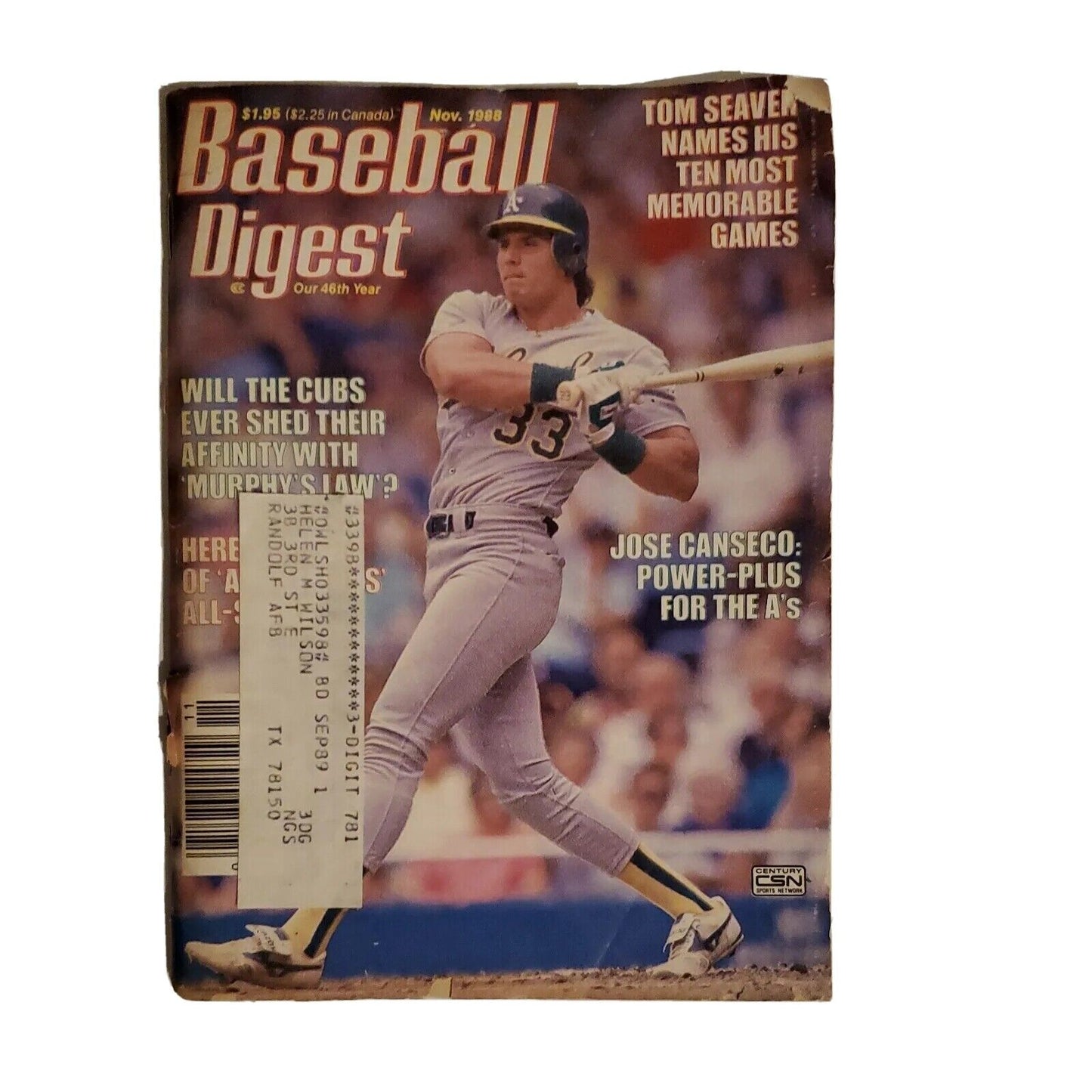 11/88 Baseball Digest Magazine A's Canseco Cubs Mets Seaver A's Chapman Ty Cobb