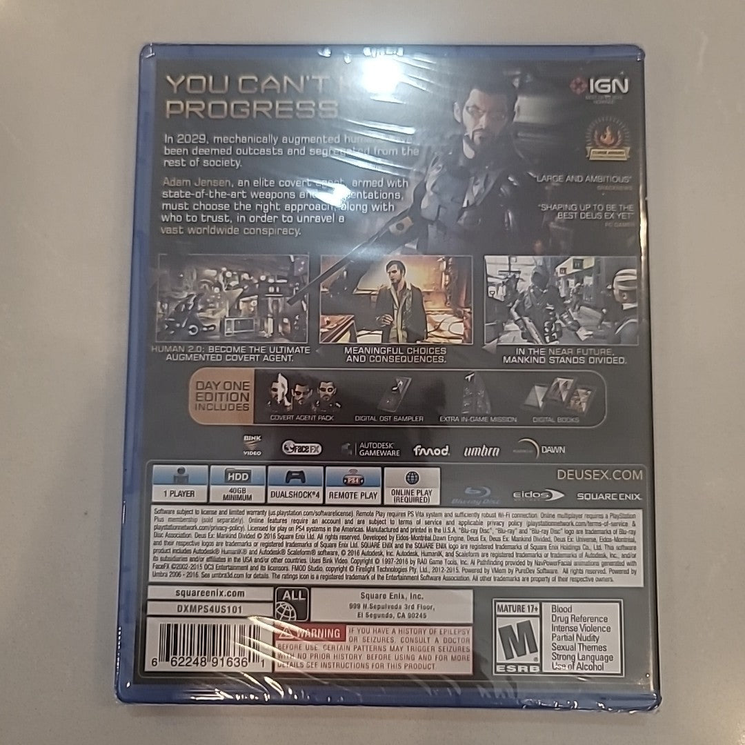 Deus Ex Mankind Divided Day One Edition PS4 PlayStation 4 Brand New - Sealed