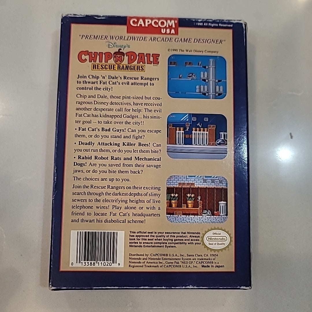 1990 NINTENDO NES CAPCOM DISNEY CHIP 'N DALE RESCUE RANGERS, CART BOX MANUAL