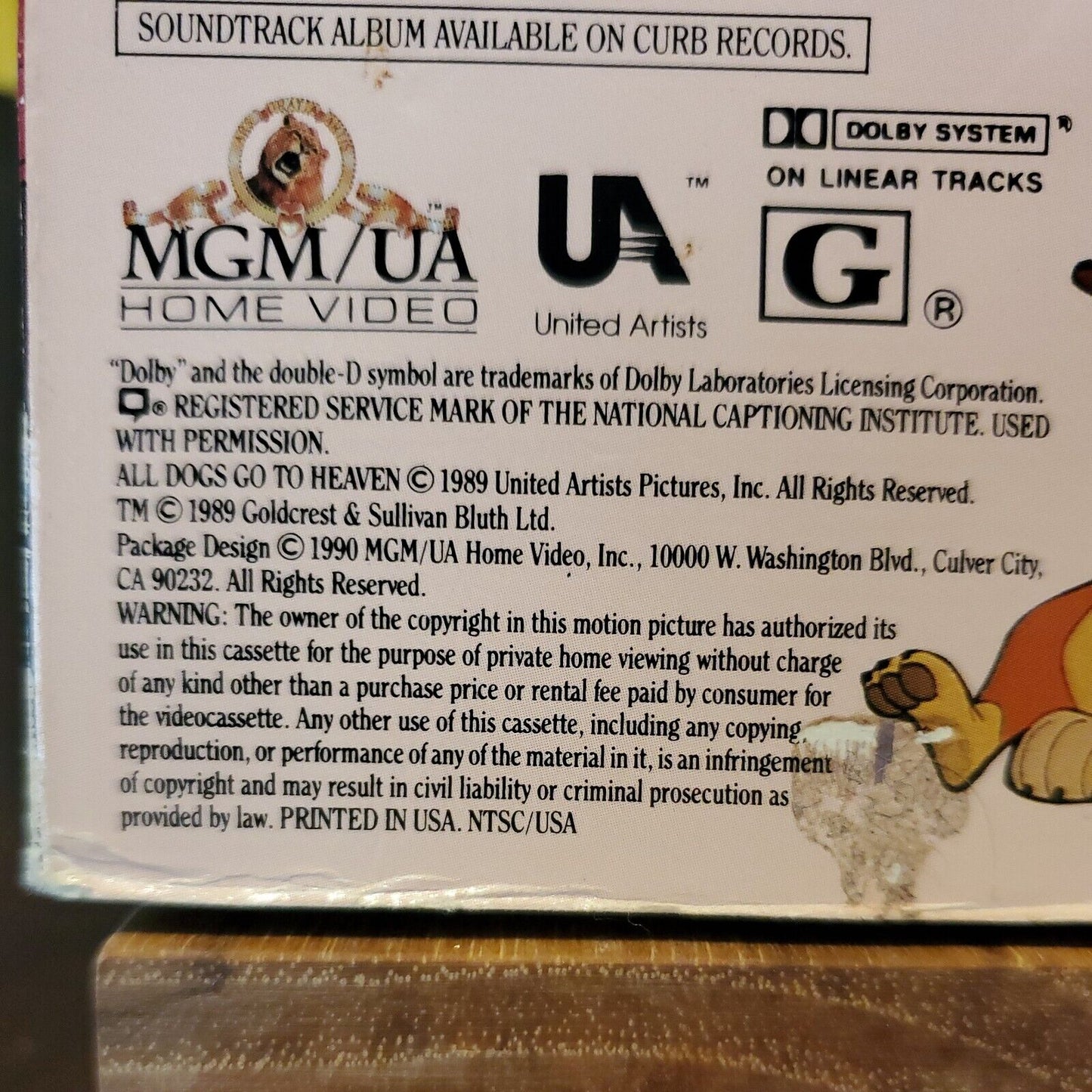 ALL DOGS GO TO HEAVEN MGM/UA VIDEO VHS 1989/90
