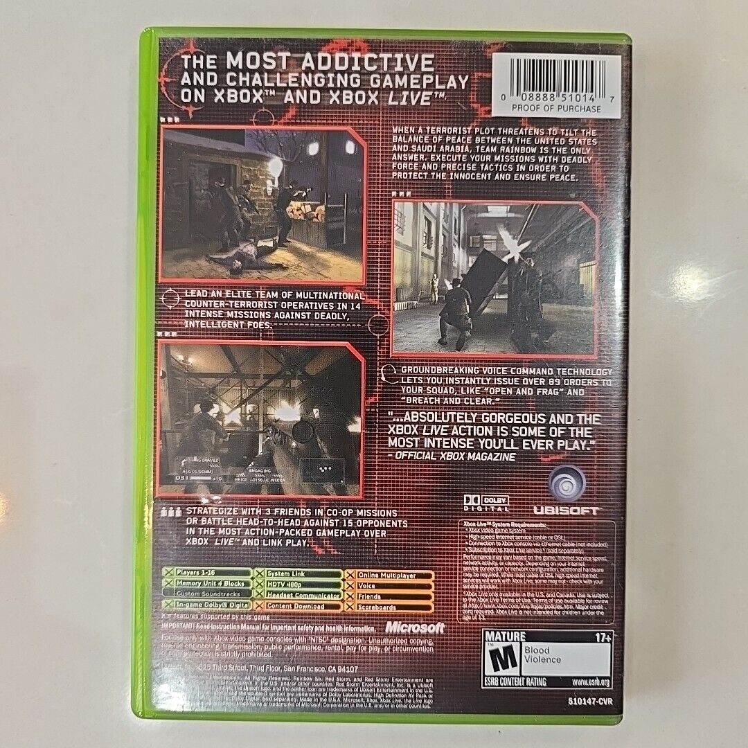 CIB - Tom Clancy's Rainbow Six 3 (Microsoft Xbox, 2003) CIB COMPLETE