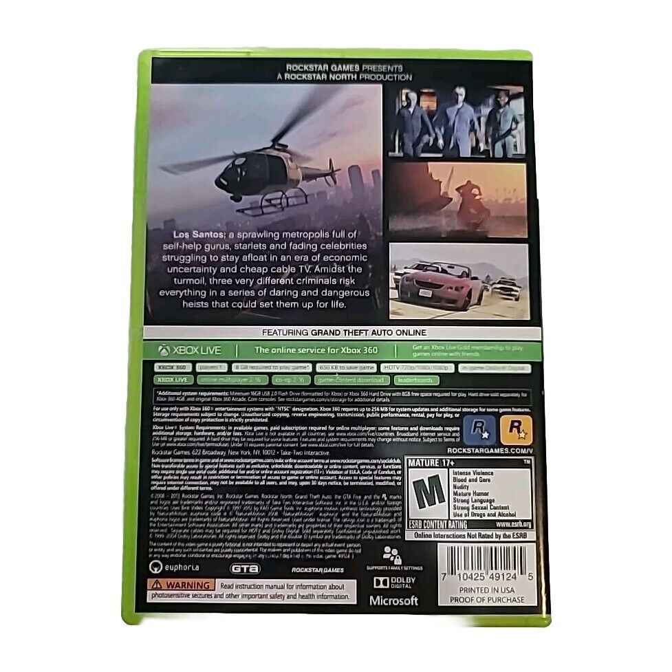 Grand Theft Auto V (Microsoft Xbox 360, 2013) CIB Complete