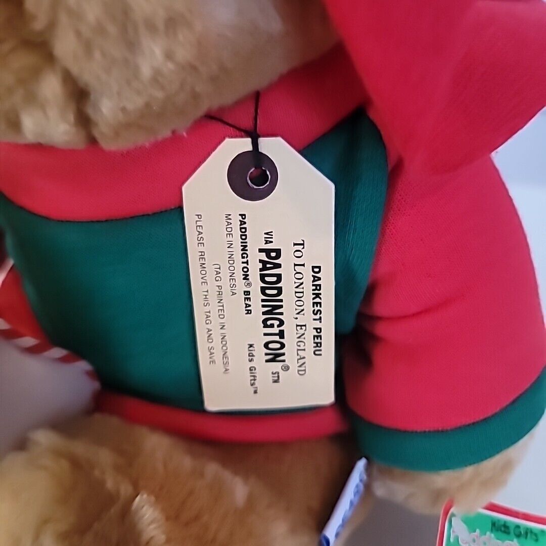 15" BROWN PADDINGTON TEDDY BEAR STUFFED ANIMAL PLUSH W/ CHRISTMAS ORNAMENT SEARS