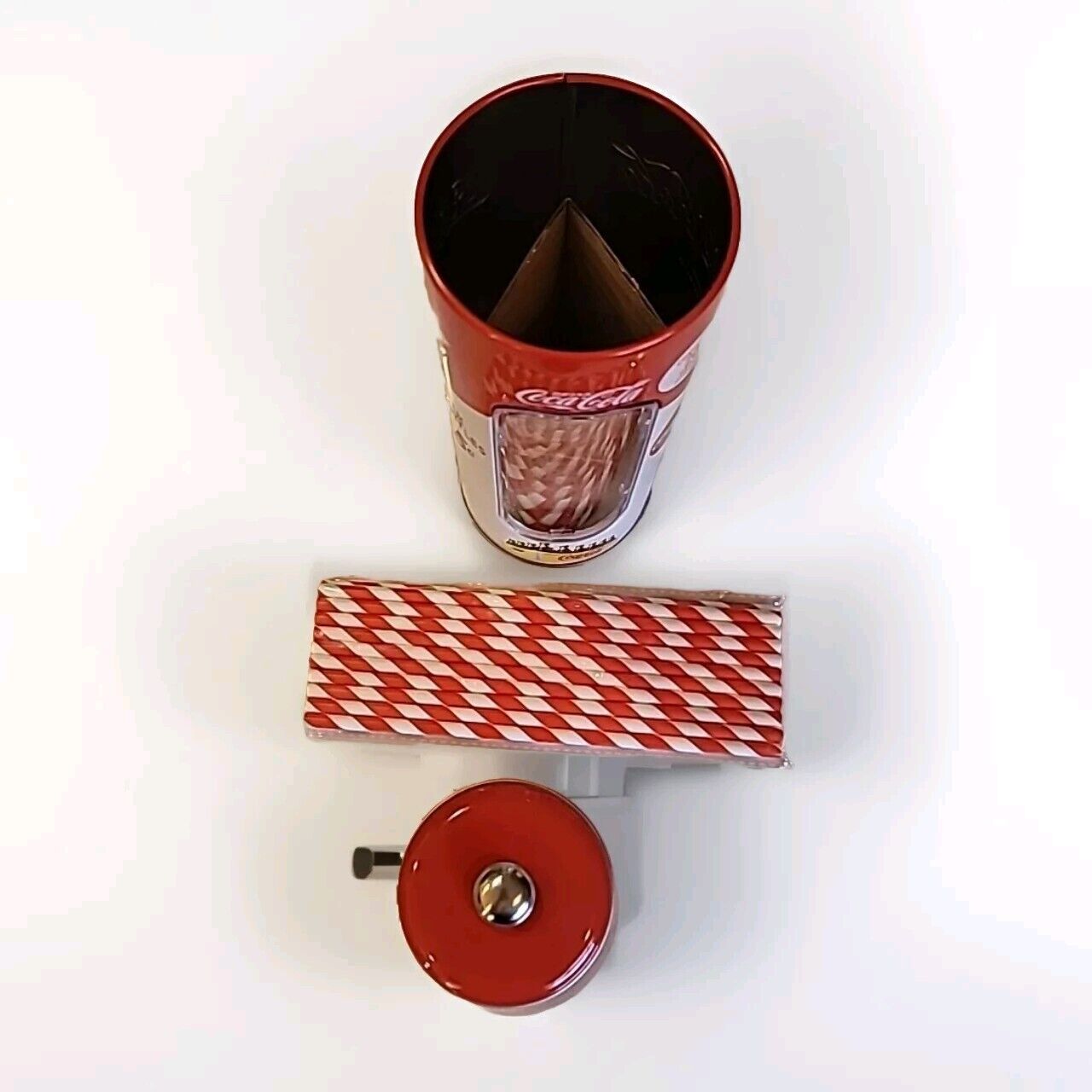 Coca-Cola Straw Holder Tin With 20 Paper Straws Brand New