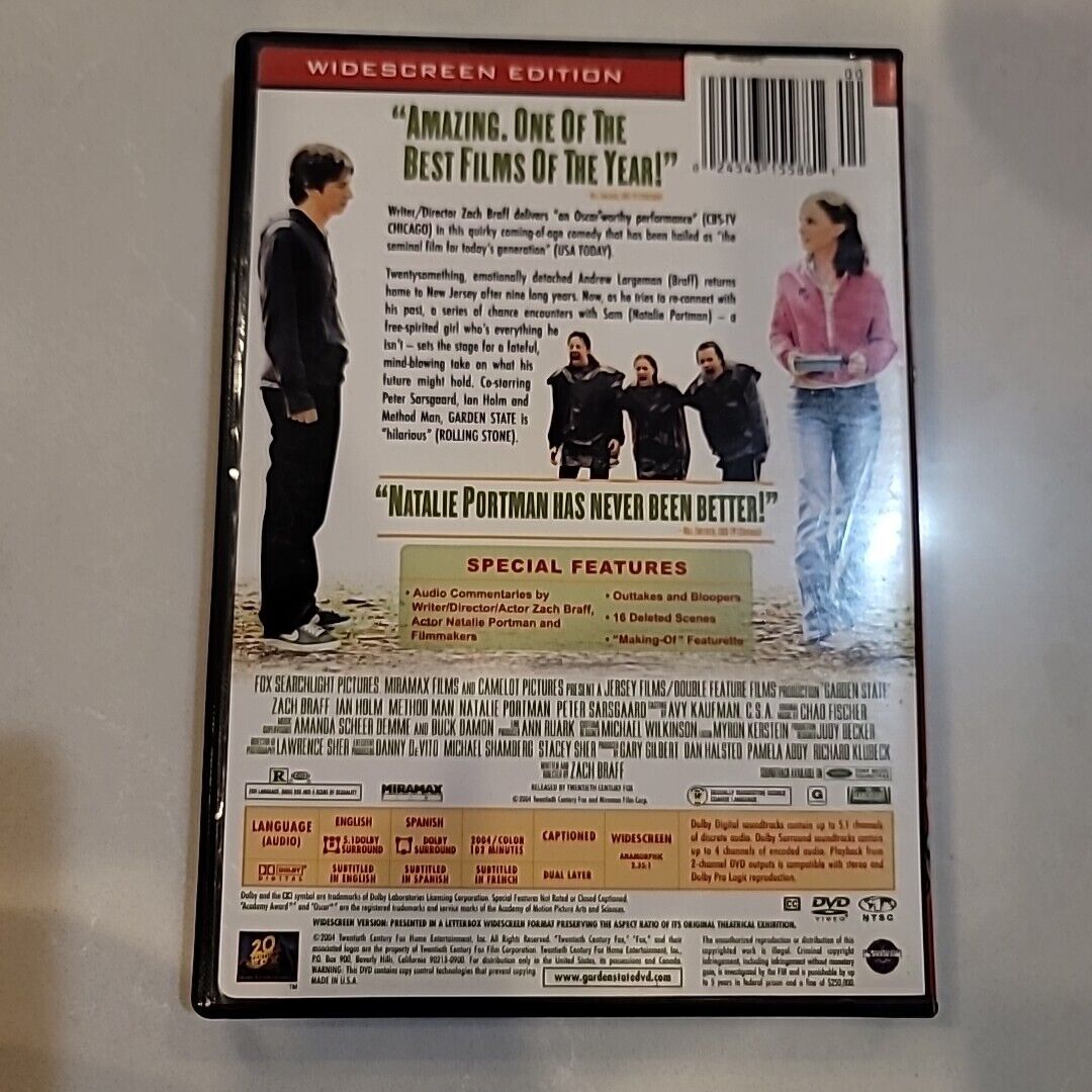Garden State DVD 2004 Zach Braff Natalie Portman Cult Indie Drama Comedy