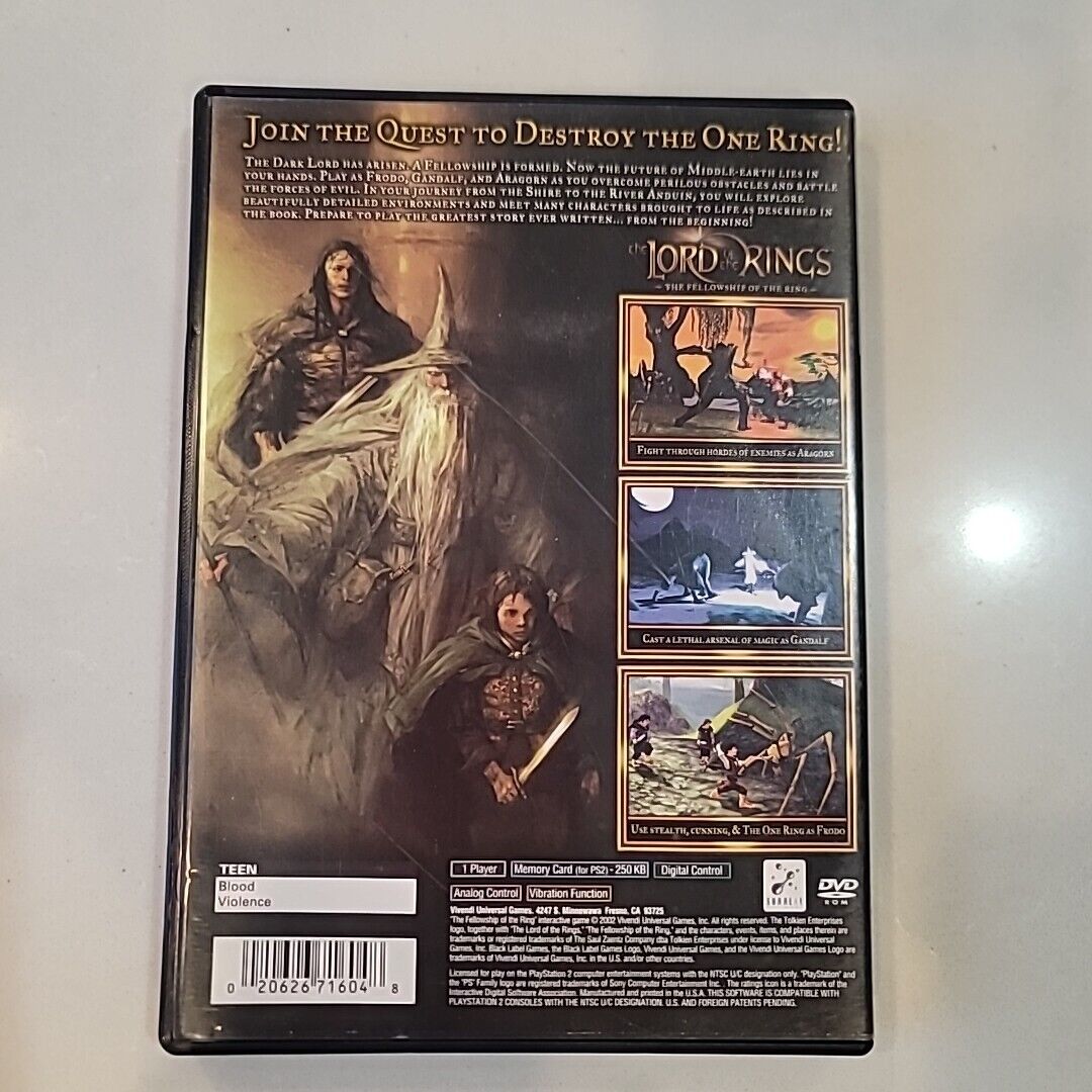 Lord of the Rings: Fellowship of the Ring (PlayStation 2, 2002) No Manual