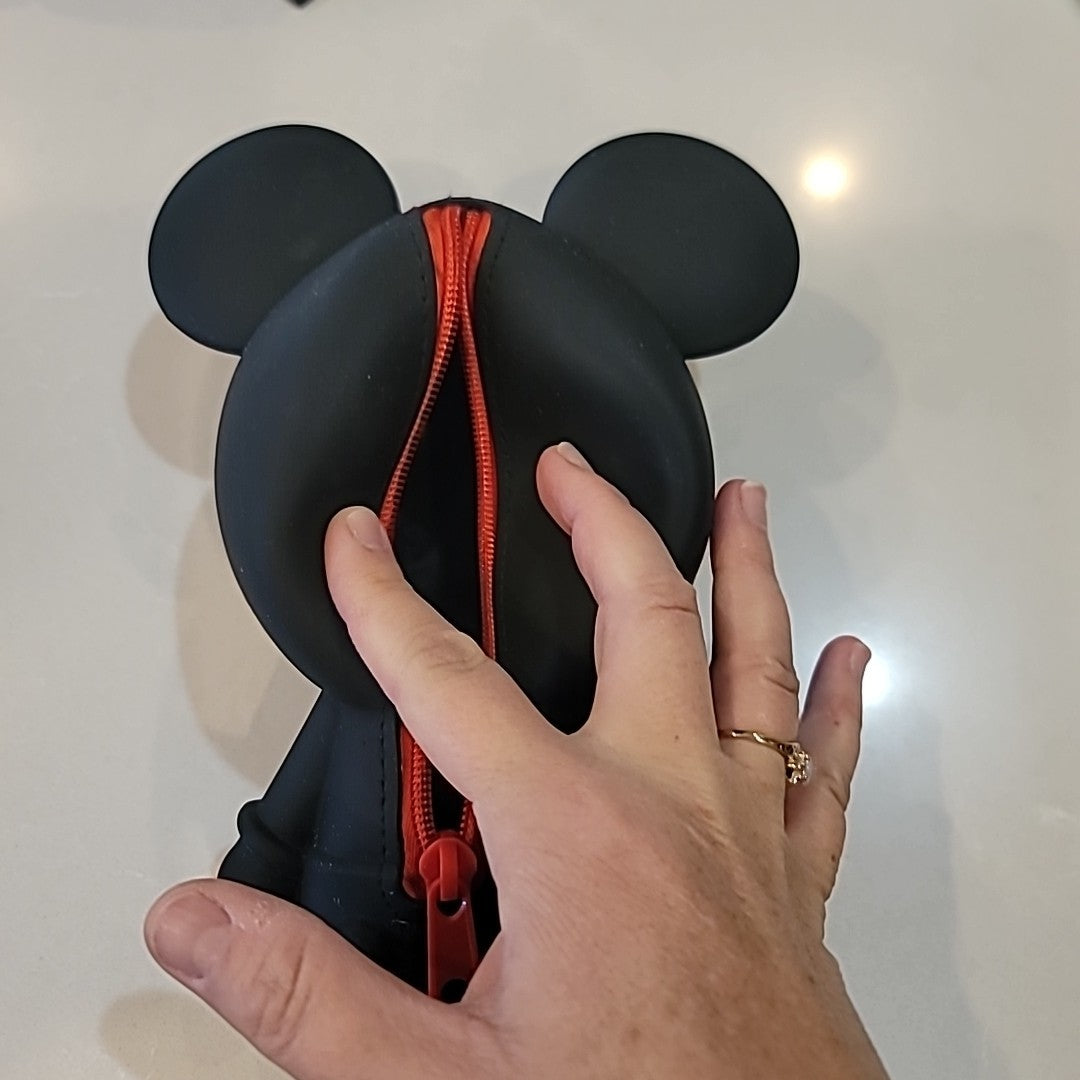 Disney Parks MXYZ Black Mickey Mouse Soft Rubber Silicon Zipper PencilCase