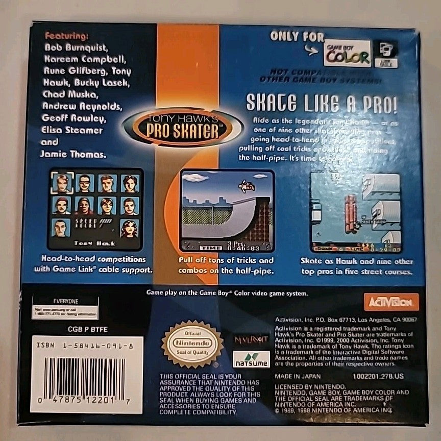 Tony Hawk's Pro Skater (Nintendo Game Boy Color, 2000) Complete