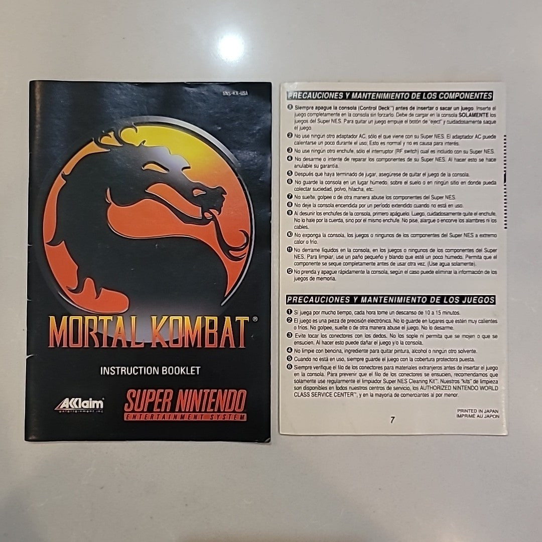 Super Nintendo SNES Mortal Kombat CIB Complete In Box  manual cartridge