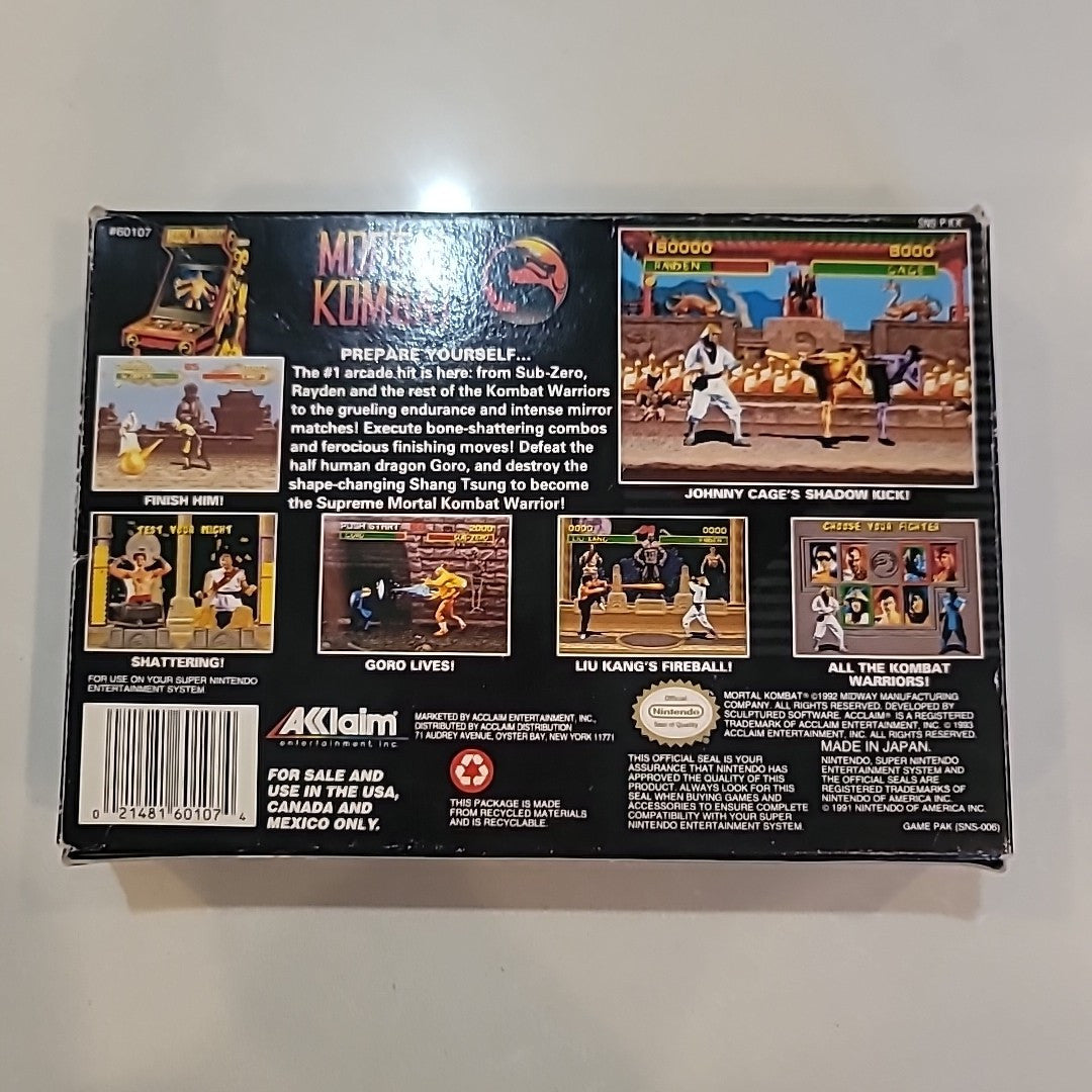 Super Nintendo SNES Mortal Kombat CIB Complete In Box manual cartridge
