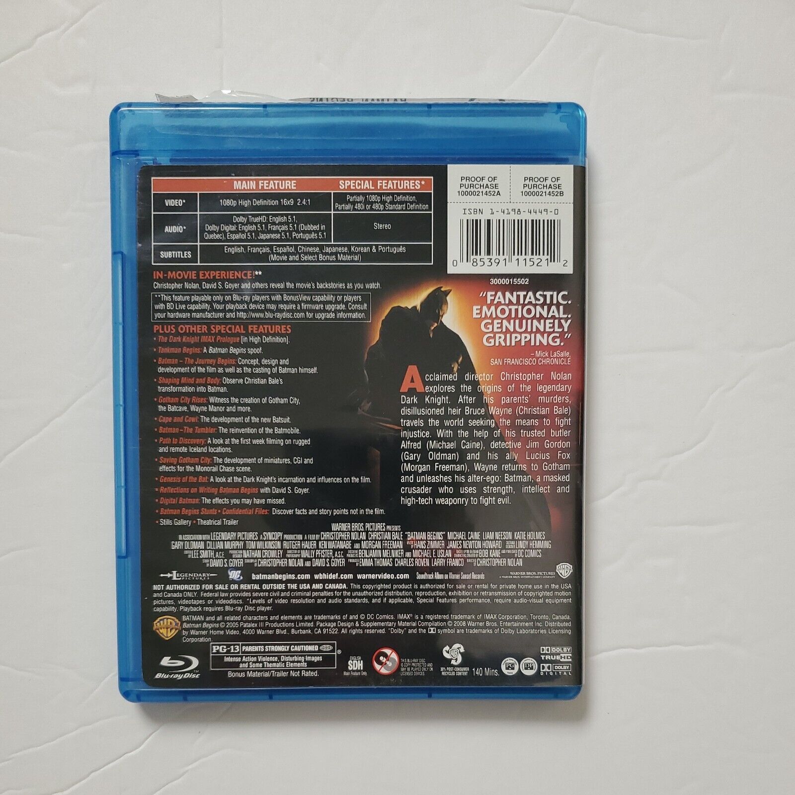 Batman Begins (Blu-ray, 2005) Used L1