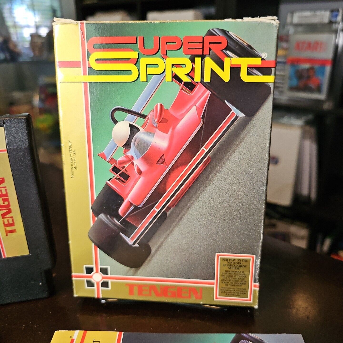 Super Sprint (NES Game, 1989) Tengen: Box, Manual, Registration Poster