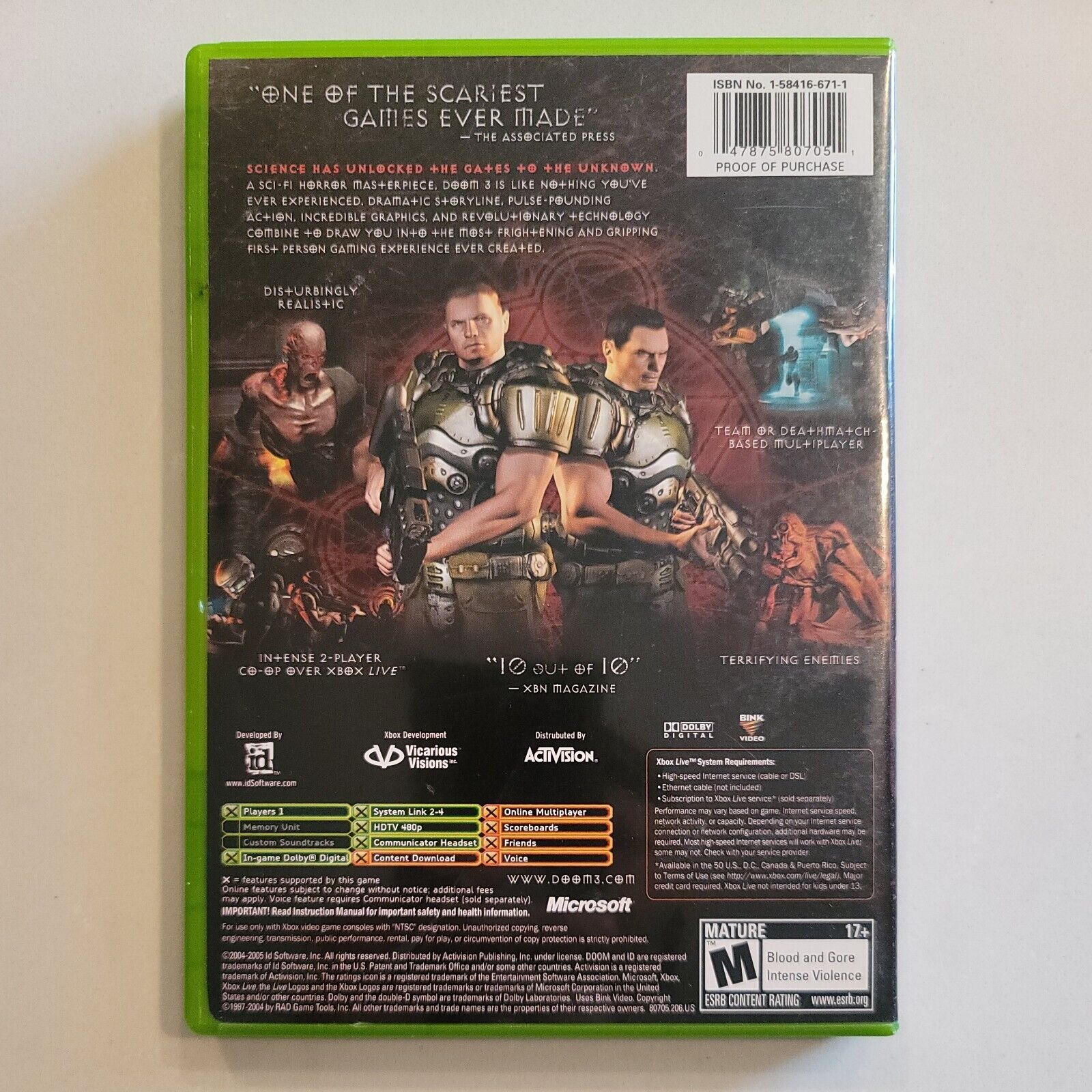 Doom 3 (Original Microsoft Xbox, 2005) - Tested Complete CIB SB8