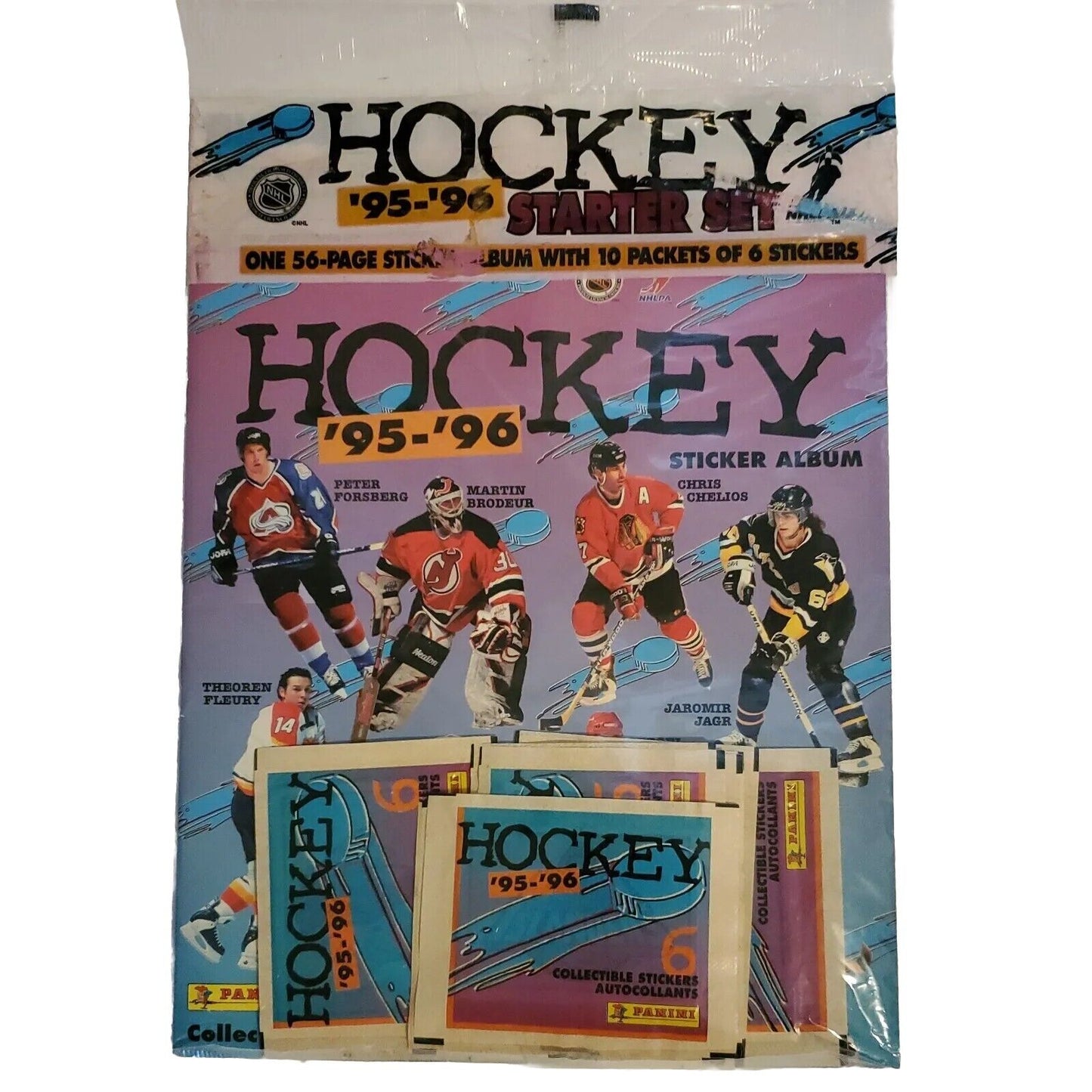 1995-96 Panini NHL Sticker Starter Set Album + 60 Stickers Factory Sealed