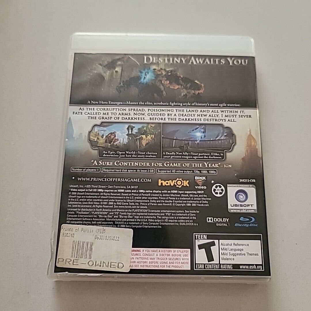 Prince of Persia (Sony Playstation PS3) No Manual.
