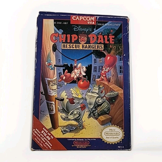 1990 NINTENDO NES CAPCOM DISNEY CHIP 'N DALE RESCUE RANGERS, CART BOX MANUAL