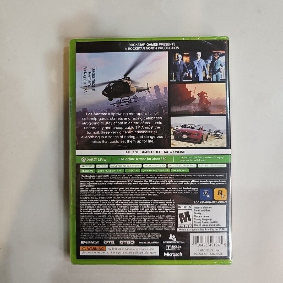 Grand Theft Auto V GTA 5 ( Microsoft Xbox 360, 2013) BRAND NEW & Factory Sealed