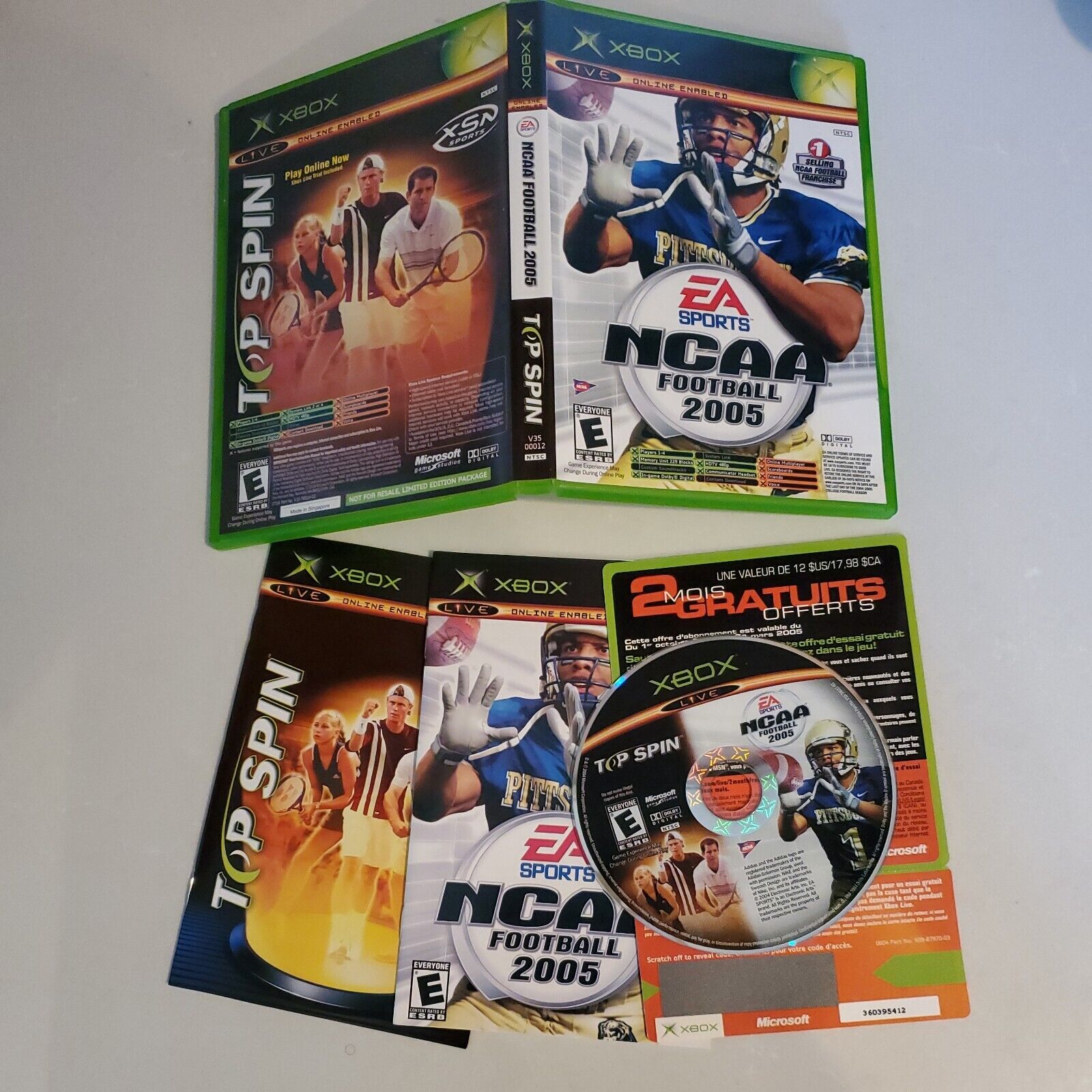 NCAA Football 2005 / Top Spin Combo (Microsoft Xbox, 2004) Complete CIB SB2