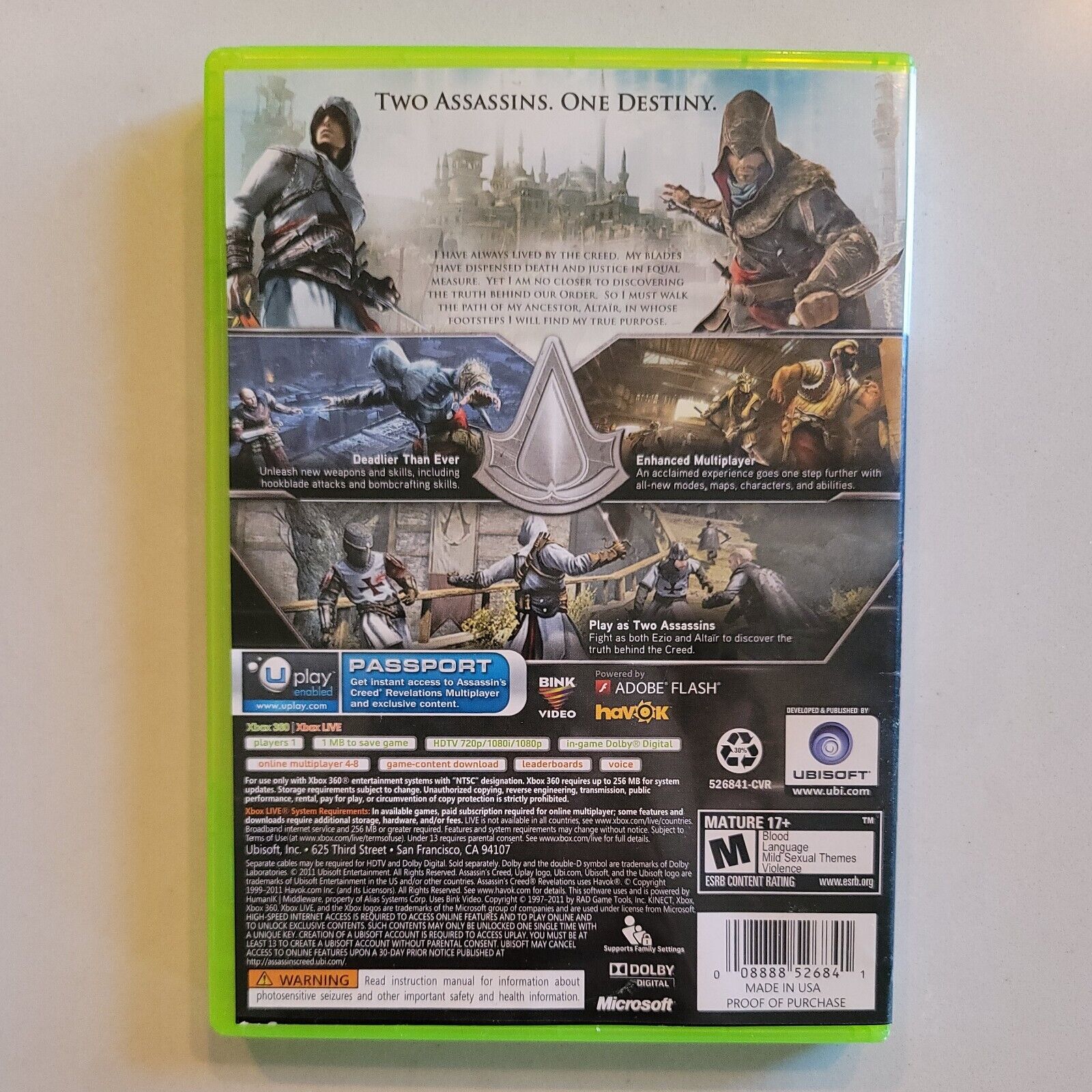 Assassin's Creed: Revelations (Microsoft Xbox 360, 2011) Complete w/ Manual BB3