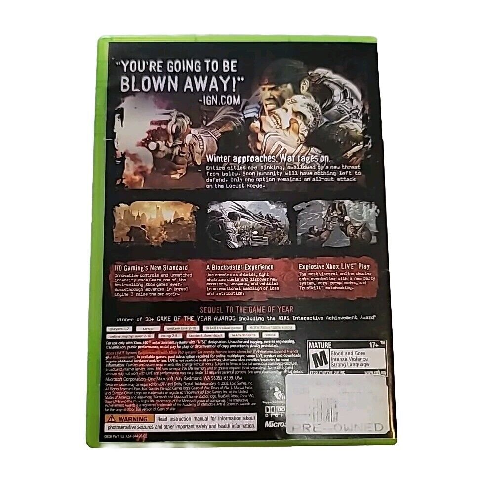 Gears of War (Microsoft Xbox 360, 2006) Complete Tested Disc Original Manual