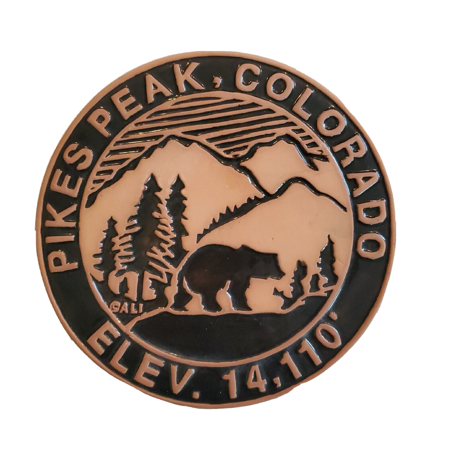 PIKES PEAK COLORADO CLAY TRIVET- MT AND BEAR SCENE- ELEV. 14,110