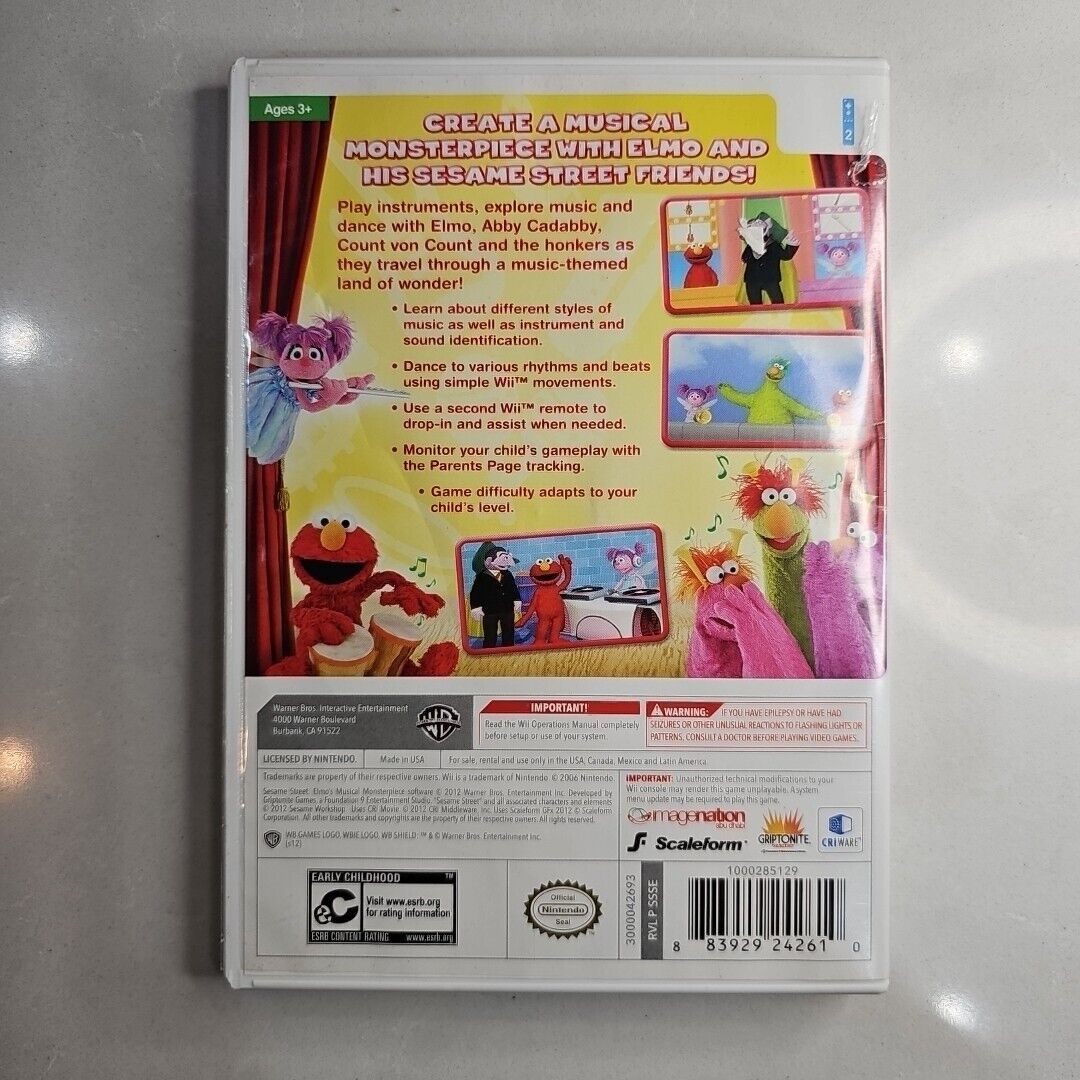 Sesame Street Elmo's Musical Monsterpiece Nintendo Wii Complete W/Manual