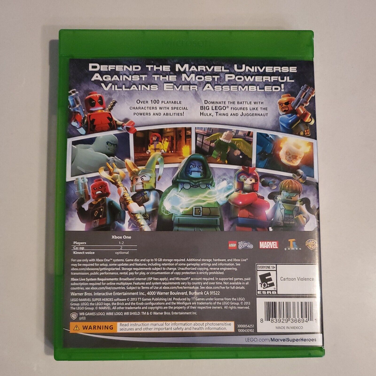 LEGO Marvel Super Heroes Microsoft Xbox 1 One Video Game Warner Bros. SB1