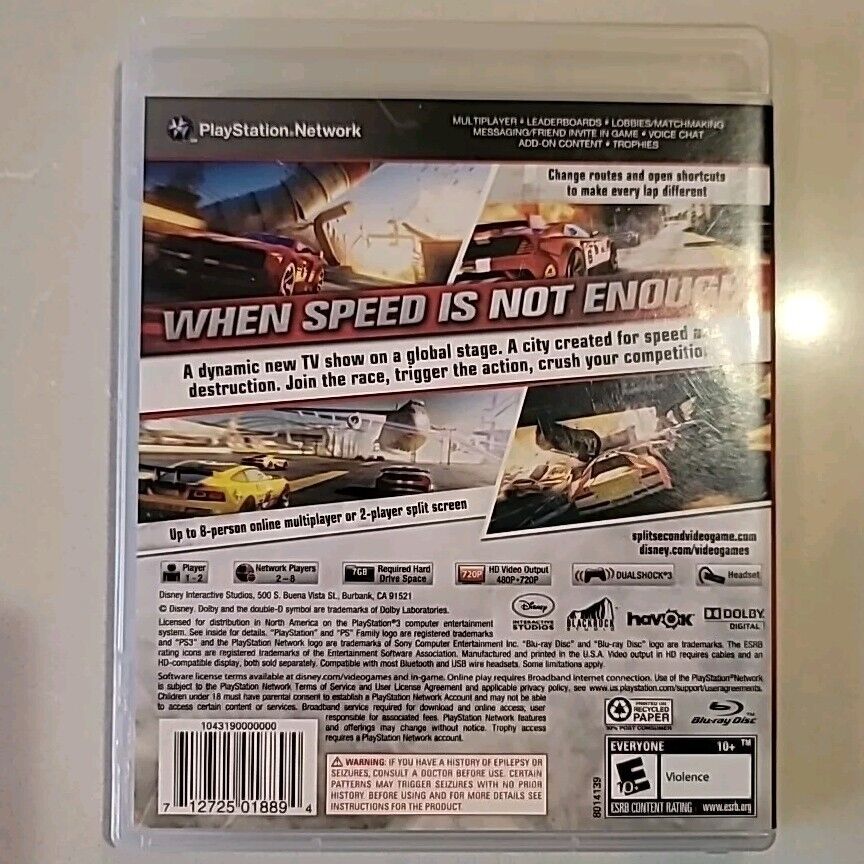 Split/Second (Sony PlayStation 3, 2010) - Complete CIB, TESTED AND WORKING