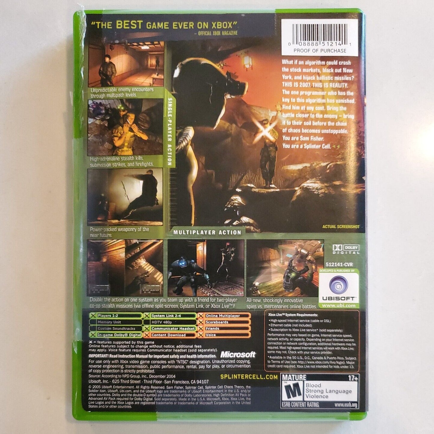 TOM CLANCY'S SPLINTER CELL CHAOS THEORY XBOX GAME ~ COMPLETE SB8