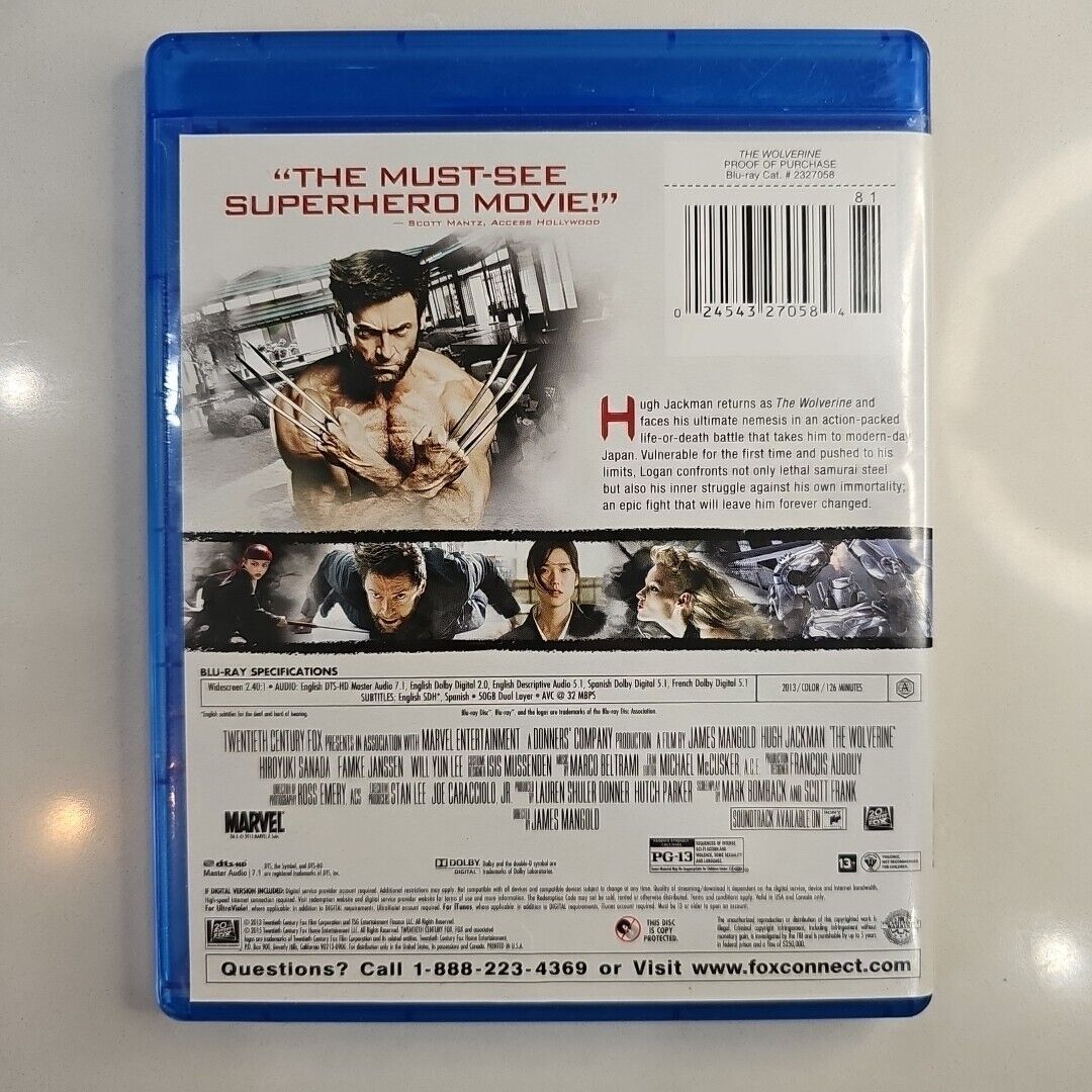 The Wolverine 2013 Blu-Ray Hugh Jackman Marvel X-Men