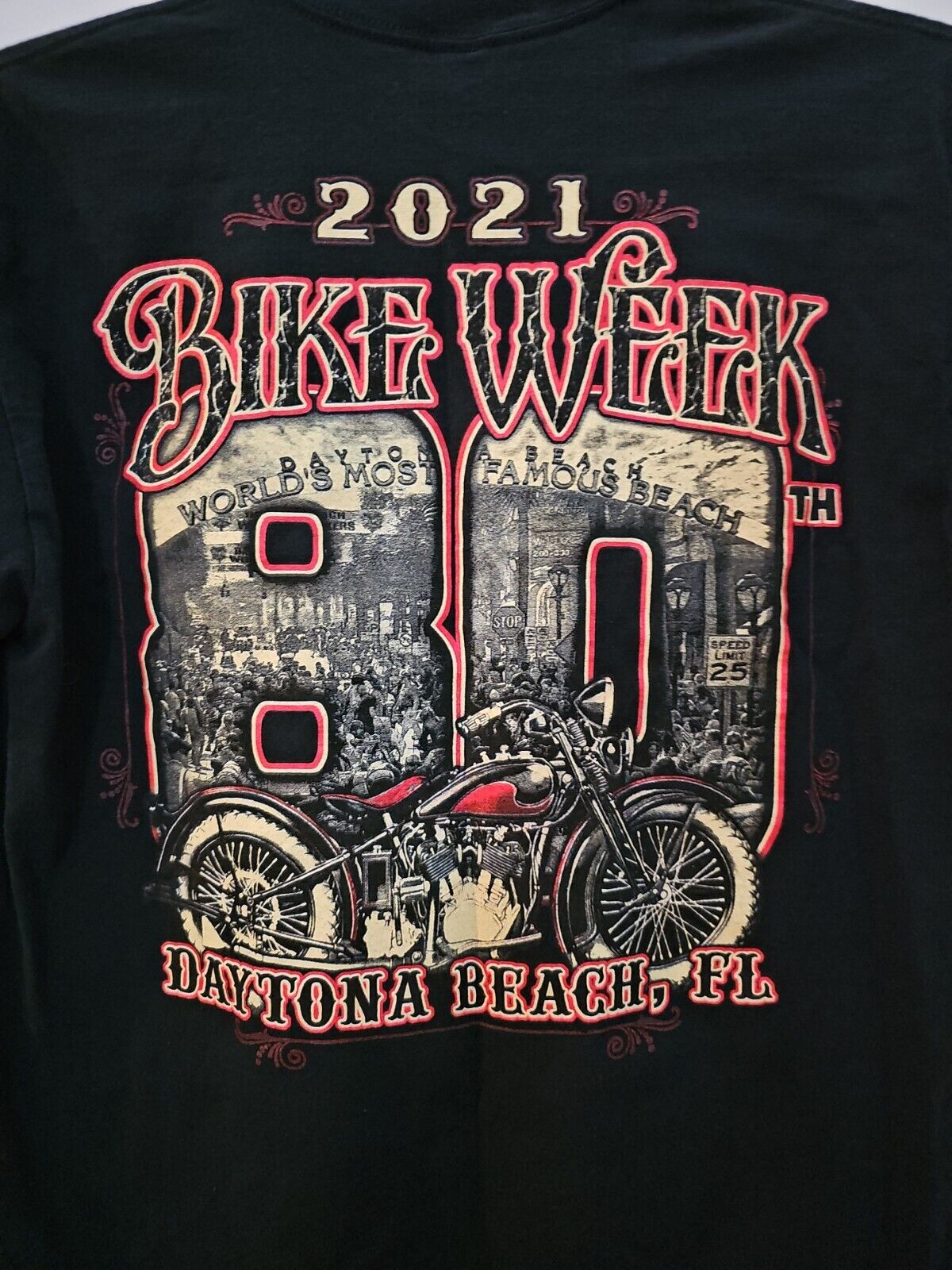 2021 Bike Week Daytona Beach 80th Anniversary T Shirt L Biker